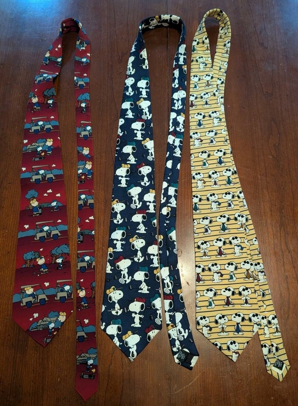 Vintage Peanuts Snoopy Ties Men's Lot Of 3 Charlie Brown
